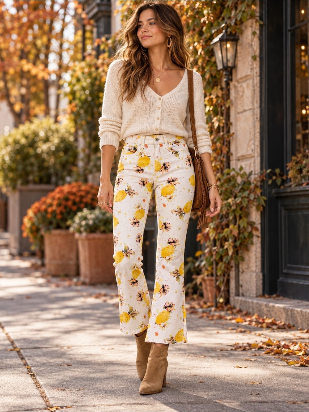 Pilcro Anthropologie Lemon Floral High Rise Cropped Bootcut Jeans Size 26